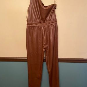 Mother Faux Leather The Landslide Jumpsuit L Brown